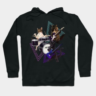 Cat band on guitar, bass, and drums Hoodie